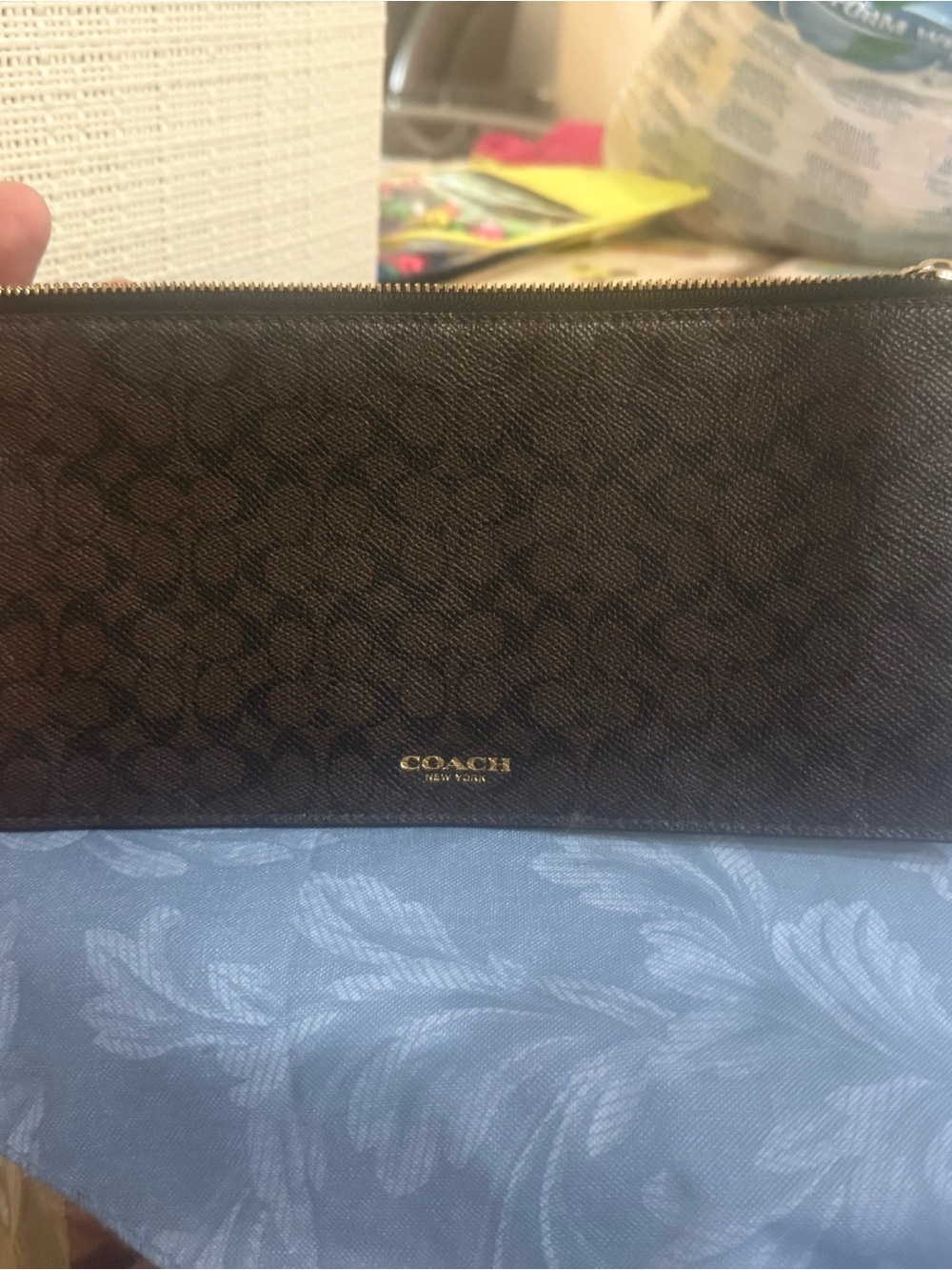COACH Signature Slim Long Zip Clutch Pouch Wallet Bag